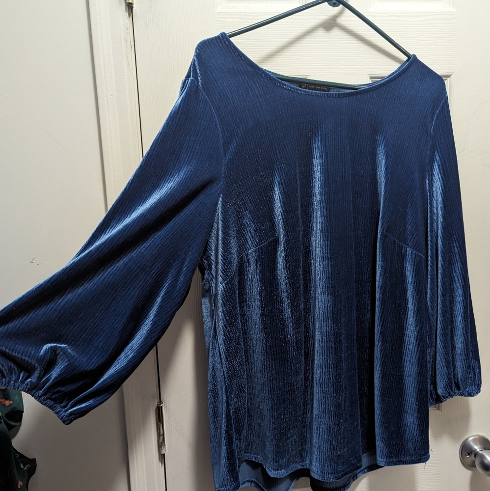 Velvet Blue Long Sleeve Blouse